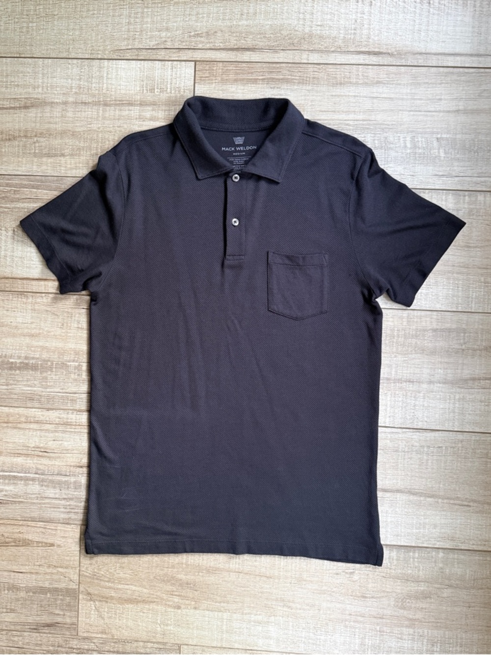 Mack Weldon Black Vesper Pique Knit Polo Shirt Medium